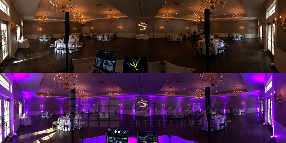 purple uplighting rental for a wedding